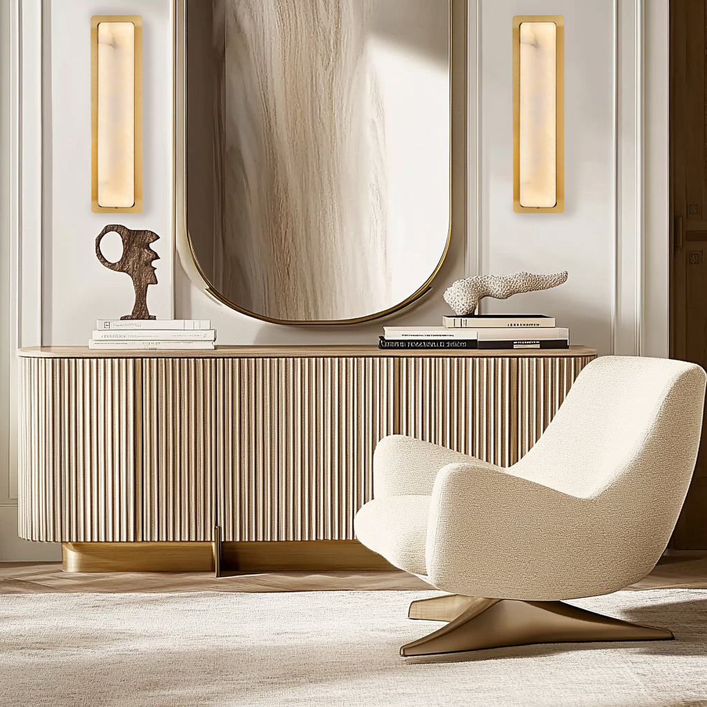 20 in. 1-Light 2-Piece Gold LED Wall Sconce, Natural Alabaster Modern Wall Light for Bedroom, Bathroom, Living Room