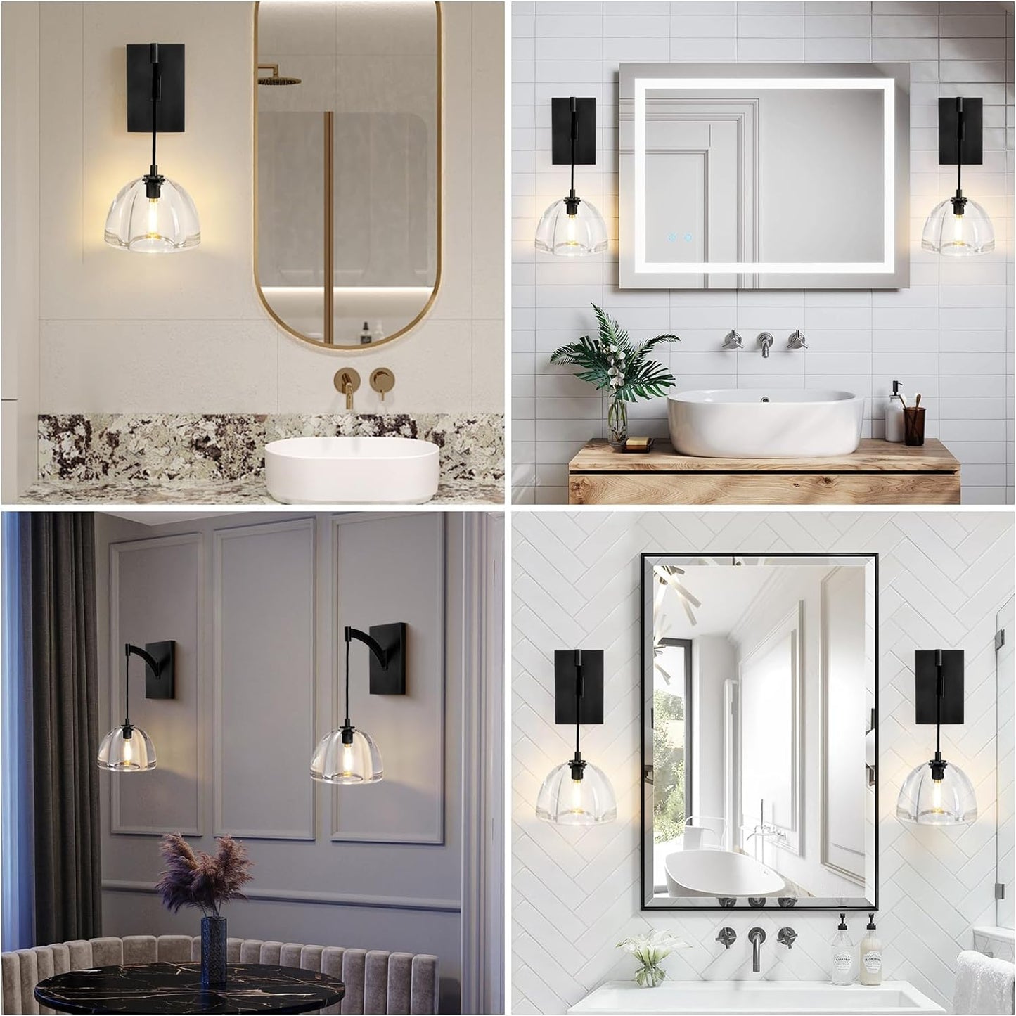 7 in. Modern 1-Lights Black Vanity Light with Luxury Crystal Shade (Set of 1)