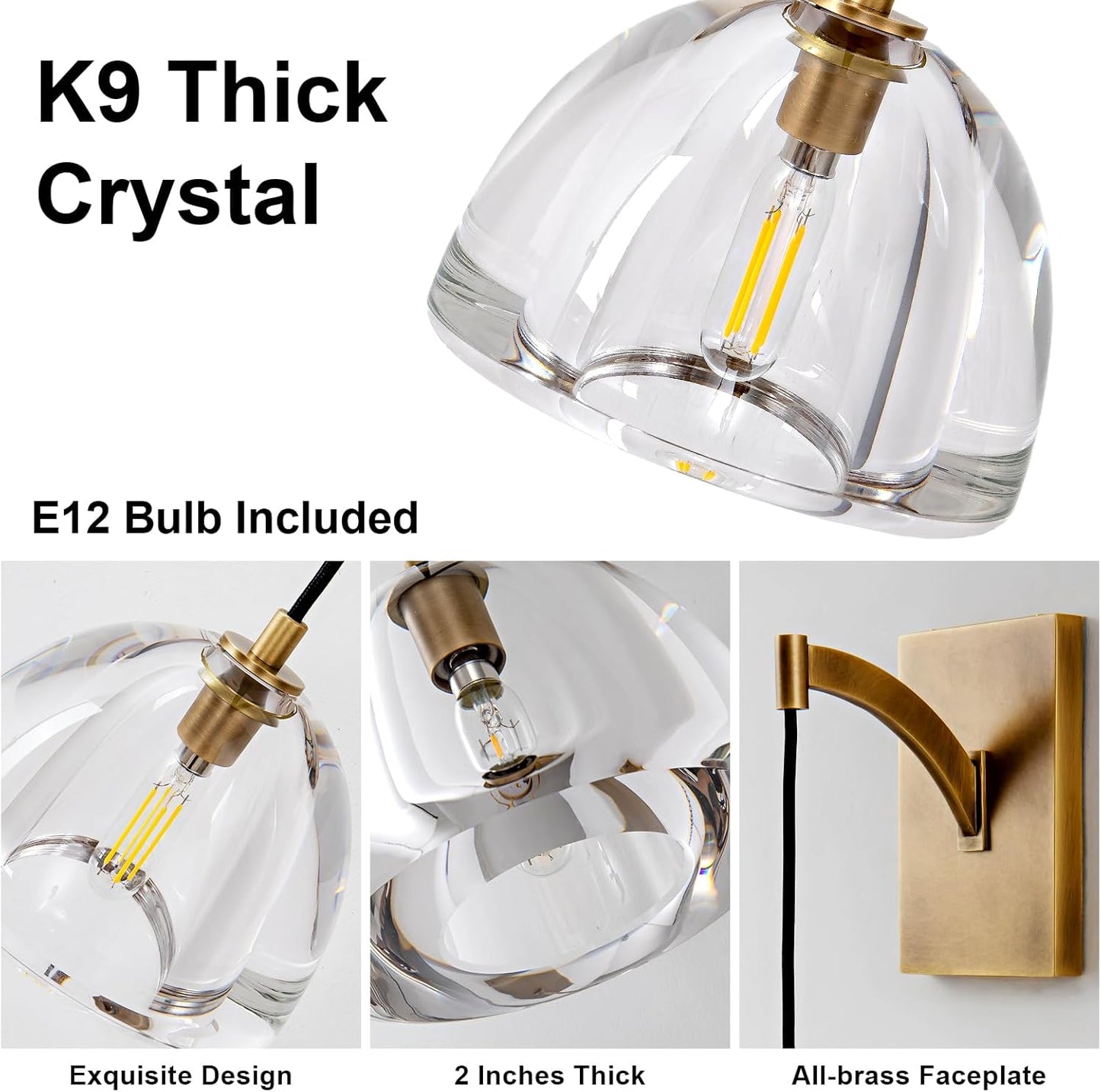 7 in. Modern 1-Lights Gold Vanity Light with Luxury Crystal Shade (Set of 1)