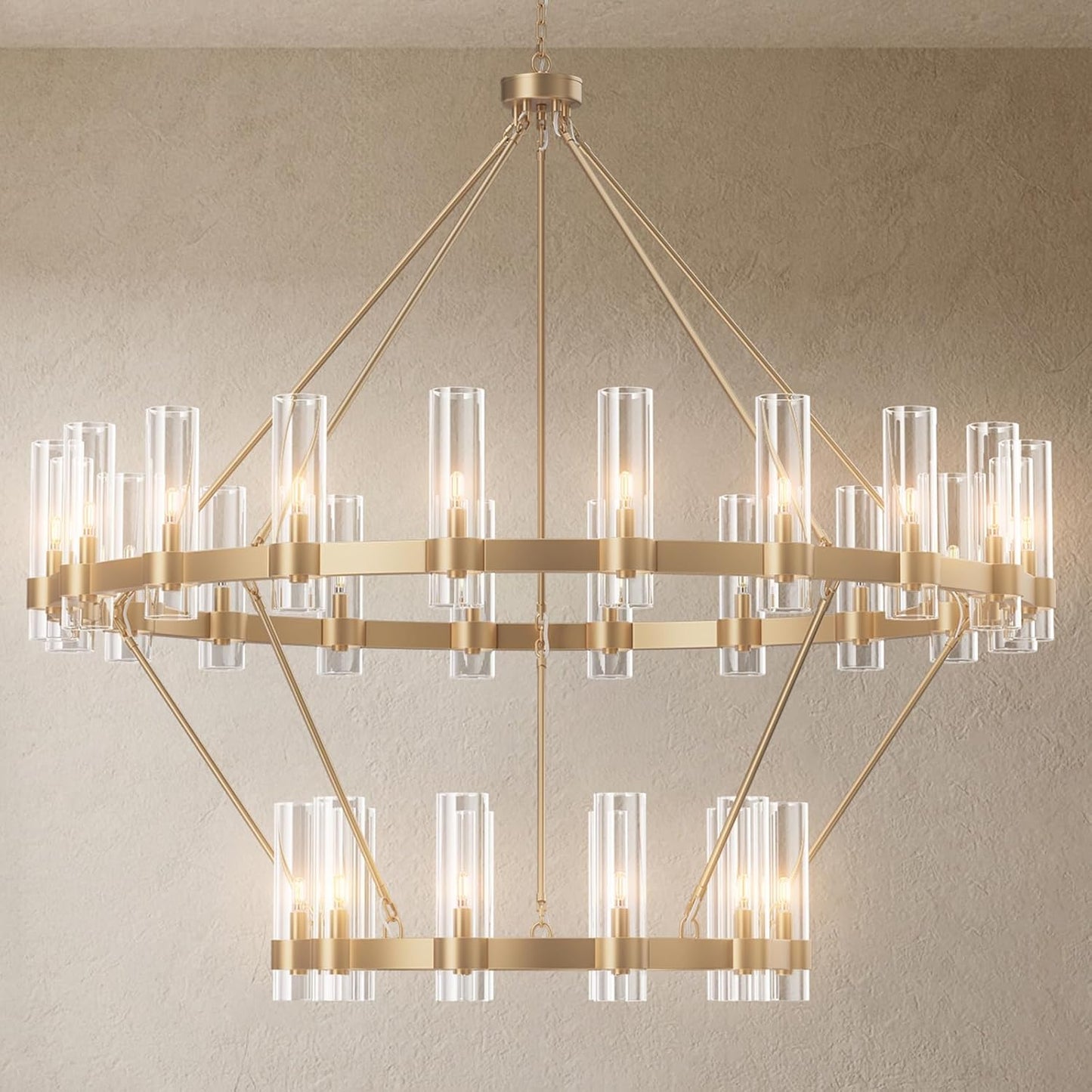 Modern Chandelier 60 in. 30-Light Gold Wagon Wheel Chandelier for Dinning Room, Foyer, Living Room, Staircase
