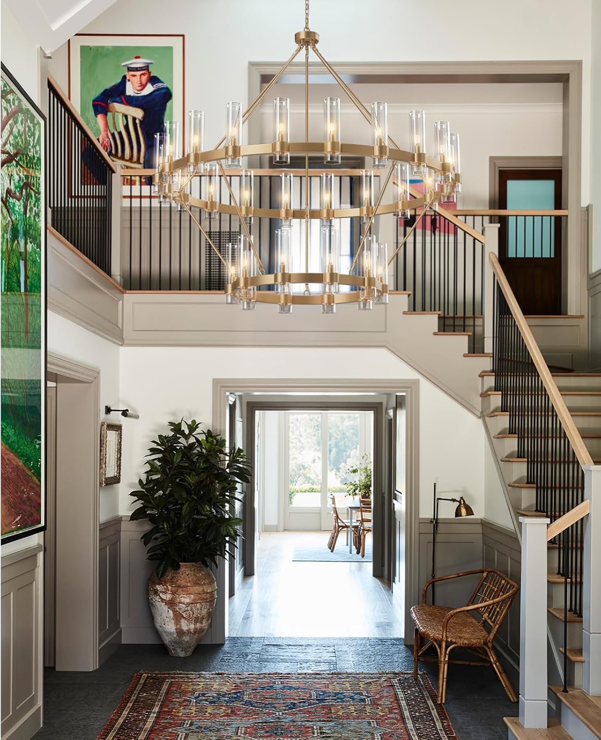 Modern Chandelier 60 in. 30-Light Gold Wagon Wheel Chandelier for Dinning Room, Foyer, Living Room, Staircase