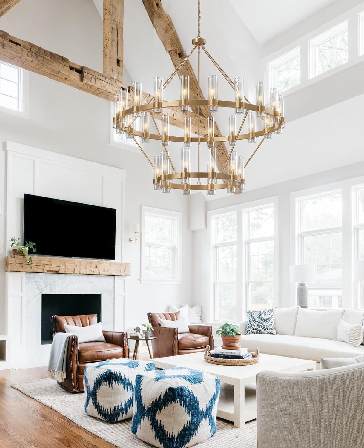 Modern Chandelier 60 in. 30-Light Gold Wagon Wheel Chandelier for Dinning Room, Foyer, Living Room, Staircase