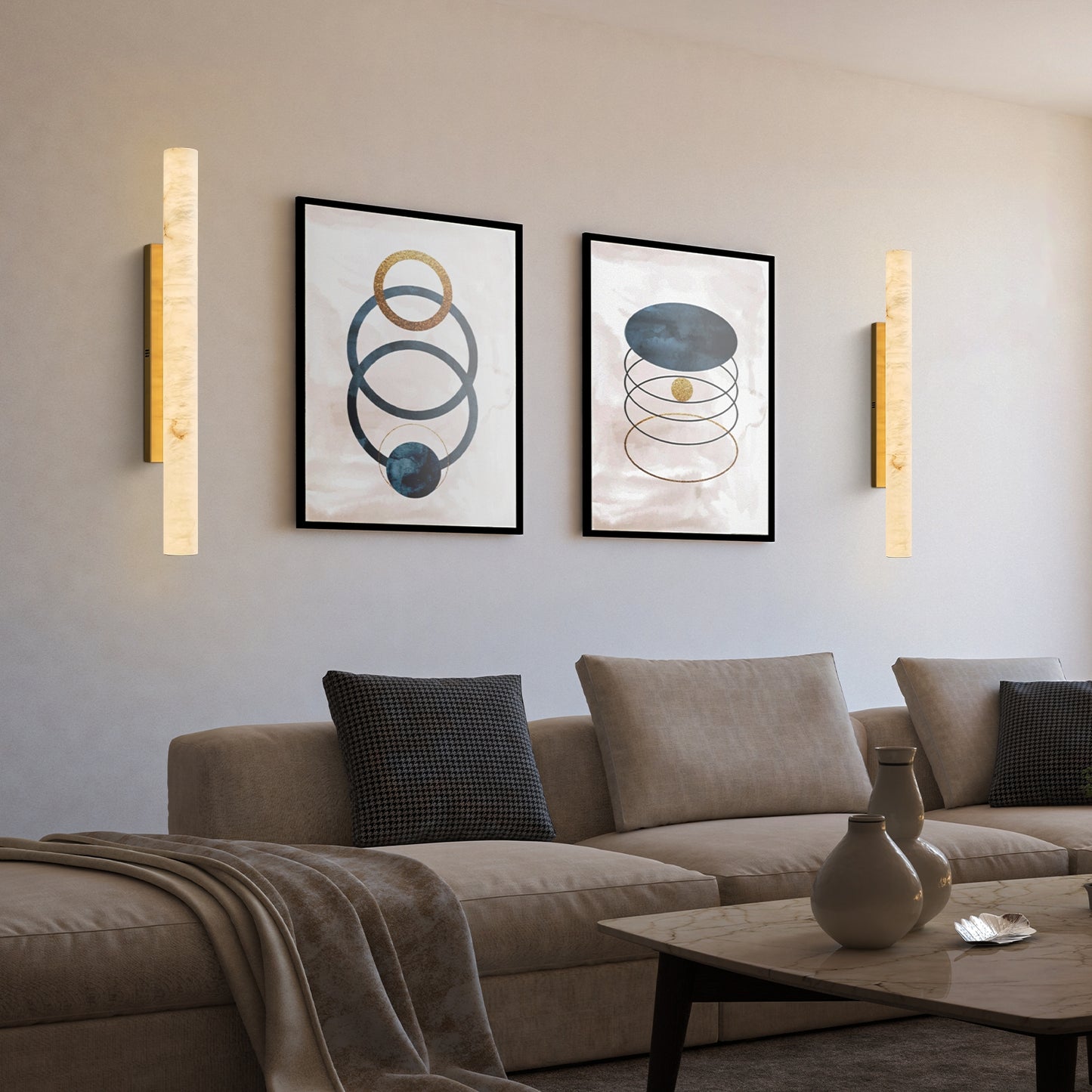 36 in. 1-Light Gold LED Wall Sconce, Natural Alabaster Modern Wall Light for Bedroom, Bathroom, Living Room
