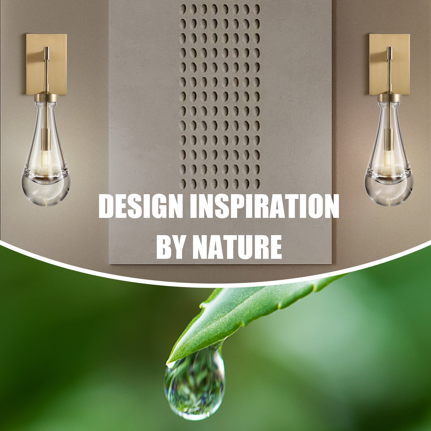 17.7 in. 1-Light Gold Wall Sconce, Raindrop Wall Lighting with Hand Blown Solid Glass, Brass Base and Rod (2-Sets)