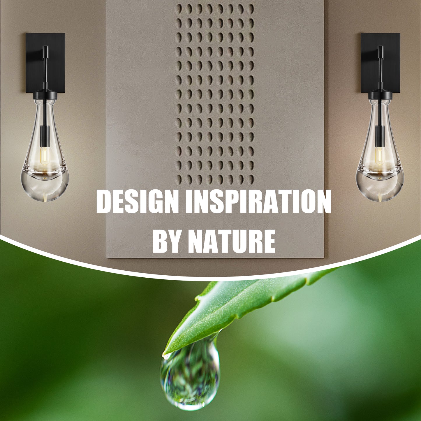 17.7 in. 1-Light Black Wall Sconce, Raindrop Wall Lighting with Hand Blown Solid Glass, Brass Base and Rod (2-Sets)