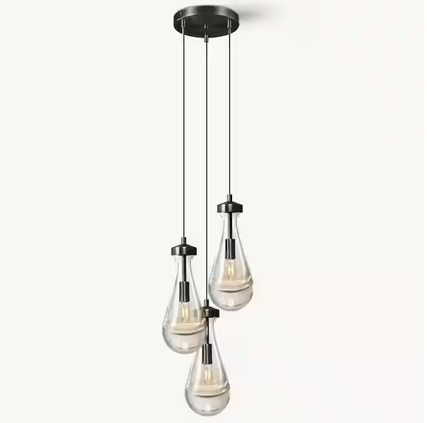 Farmhouse Chandelier 85 in. H 3 Light Black Raindrop Globe Chandelier for Dinning Room, Kitchen, Foyer, Bulb Included