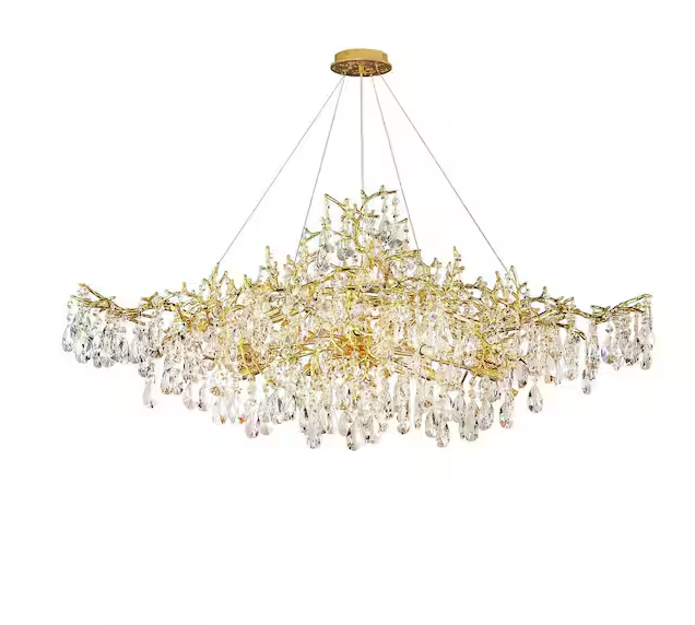 59 in. 18-Lights Gold Luxury Crystal Linear Chandelier, Modern Branch Chandelier for Dinning Room, Kitchen, Living Room