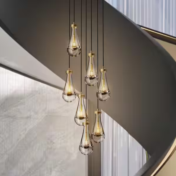 Farmhouse Chandelier 100 in. H 7-Lights Raindrop Gold Chandelier for Staircase, Foyer, Living Room, Bulb Included