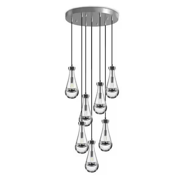 Farmhouse Chandelier 100 in. H 7-Lights Raindrop Nickel Chandelier for Staircase, Foyer, Living Room, Bulb Included