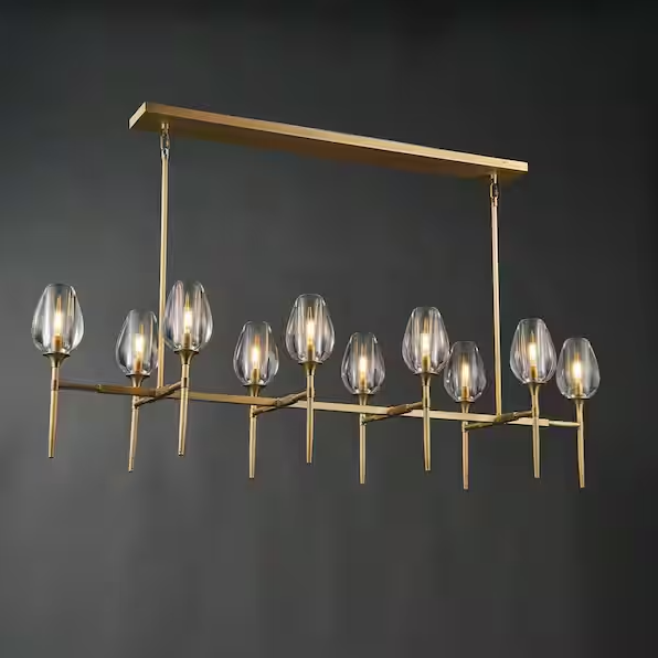 Modern Chandelier 65 in. 10-Lights Linear Gold Chandelier for Dining Room, Kitchen Island, Living Room (Included bulbs)