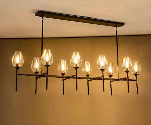 Modern Chandelier 65 in. 10-Lights Linear Black Chandelier for Dining Room, Kitchen Island, Living Room (Included bulbs)
