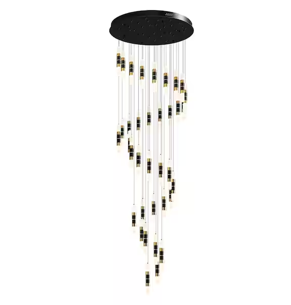 Modern Chandelier 189 in. H 36-Lights LED Gold and Black Chandelier for Staircase, Foyer, Living Room, Bulb Included