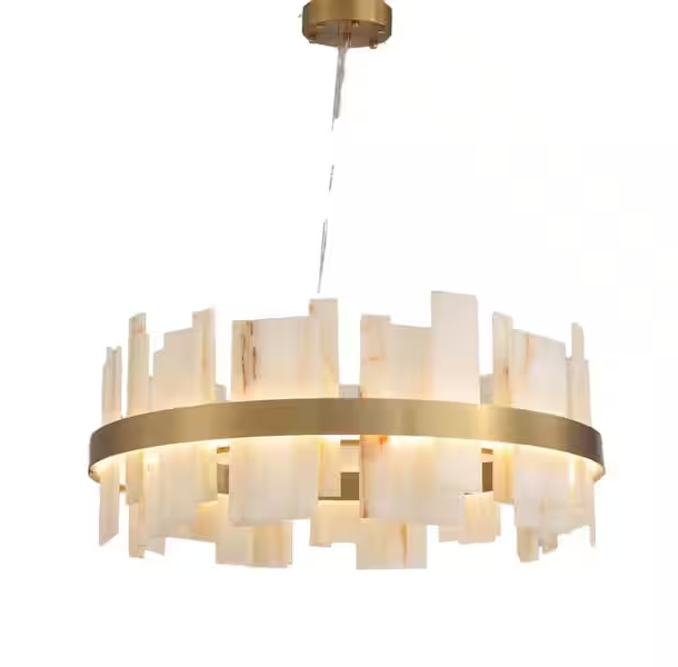 Modern Chandelier 31 in. 8-Lights Drum Gold Chandelier With Alabaster Shade, Chandelier for Dining Room, Living Room