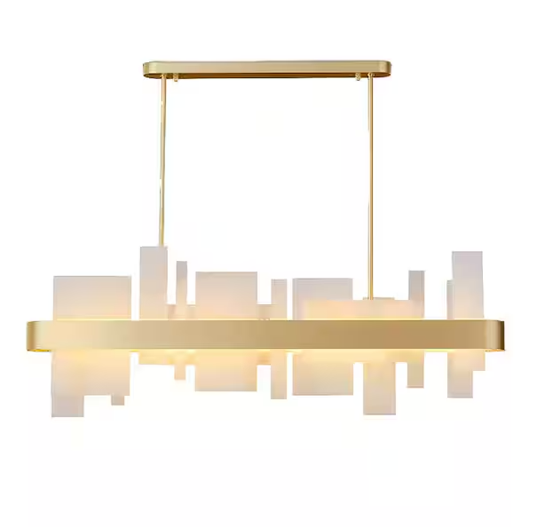 Modern Chandelier 47 in. 8-Lights Linear Gold Chandelier With Alabaster Shade, Chandelier for Dining Room, Living Room