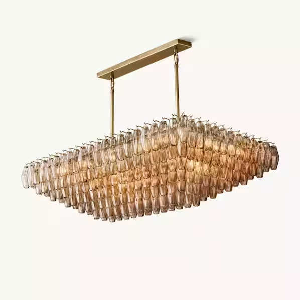 Modern Chandelier 54 in. 19-Lights Linear Gold Chandelier With Smoky Glass, Chandelier for Dining Room, Living Room