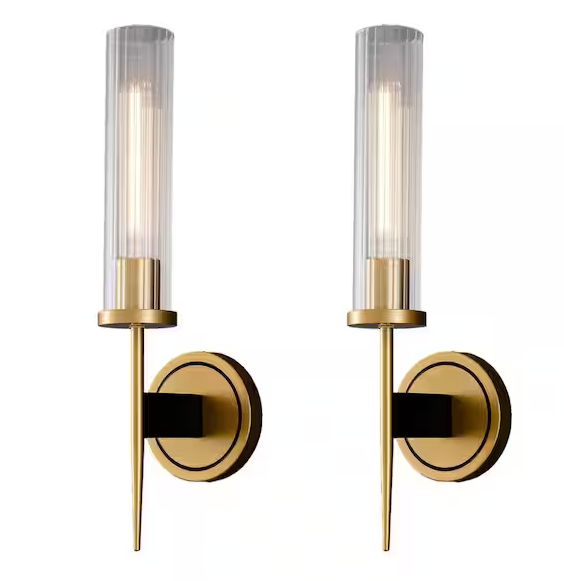 17.7 in. 1-Light Gold Modern Vanity Light with Texture Glass Shade (Set of 1)
