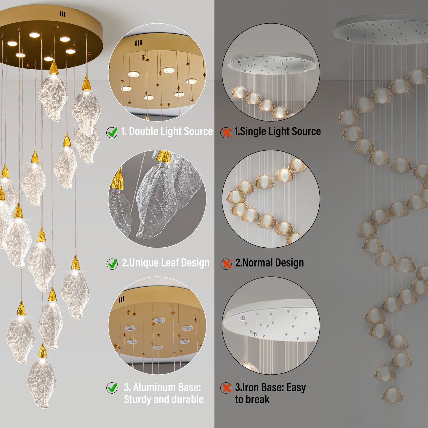 Modern 78 in. H 14-Light Integrated LED Gold Crystal Staircase Chandelier, Bionic Leaf High Ceiling LED Lighting Fixture
