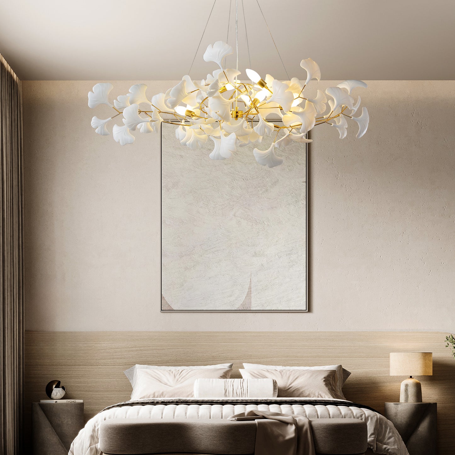 6-Light Gold Chandelier, Luxury Ginkgo Branch Chandelier for Living Room, Dining Room, Foyer, Kitchen Island-L 47 in.