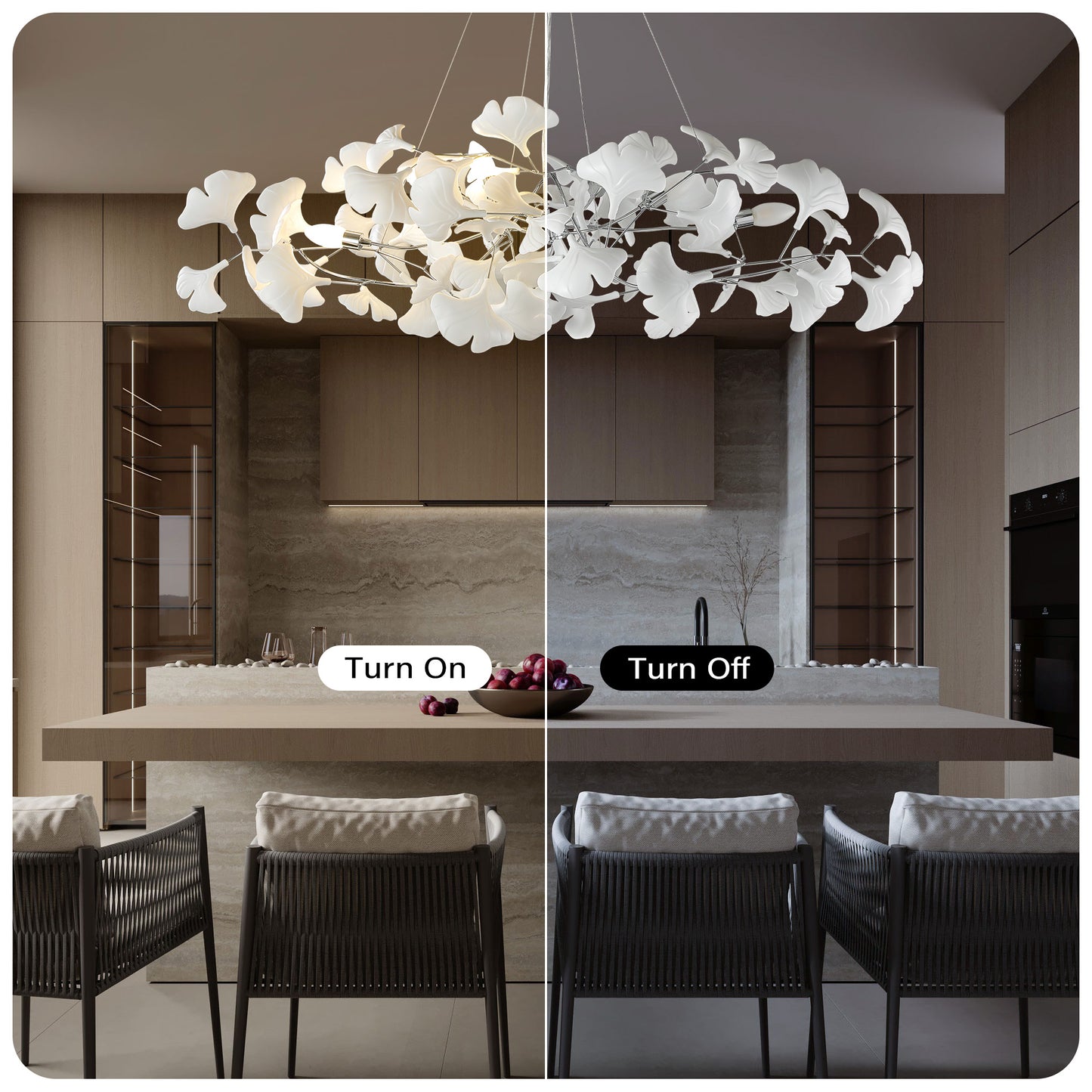 6 Light Silver Chandelier, Luxury Ginkgo Branch Chandelier for Living Room, Dining Room, Foyer, Kitchen Island-L47 in.