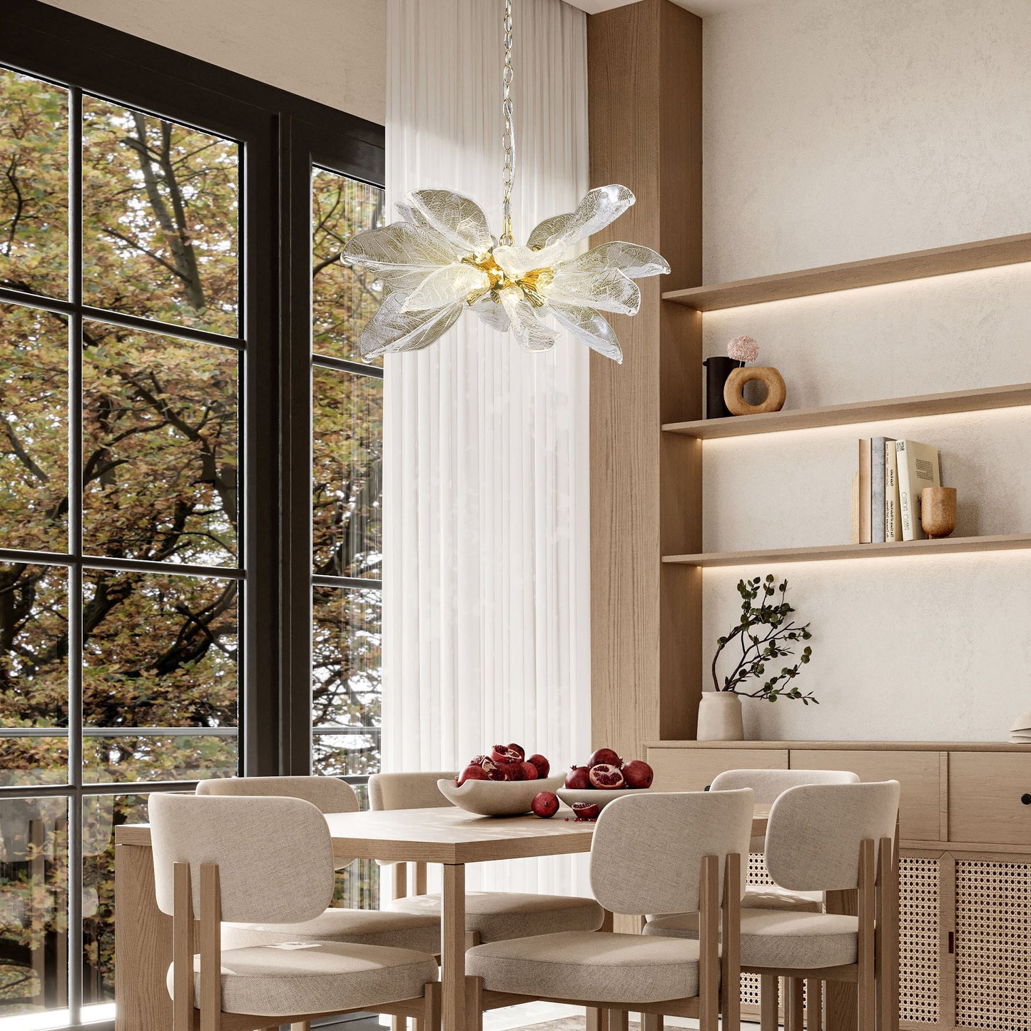 D23 in. 16-Light Gold Modern Chandelier, Crystal Leaf Chandelier for Bedroom, Dining Room, Living Room, Foyer