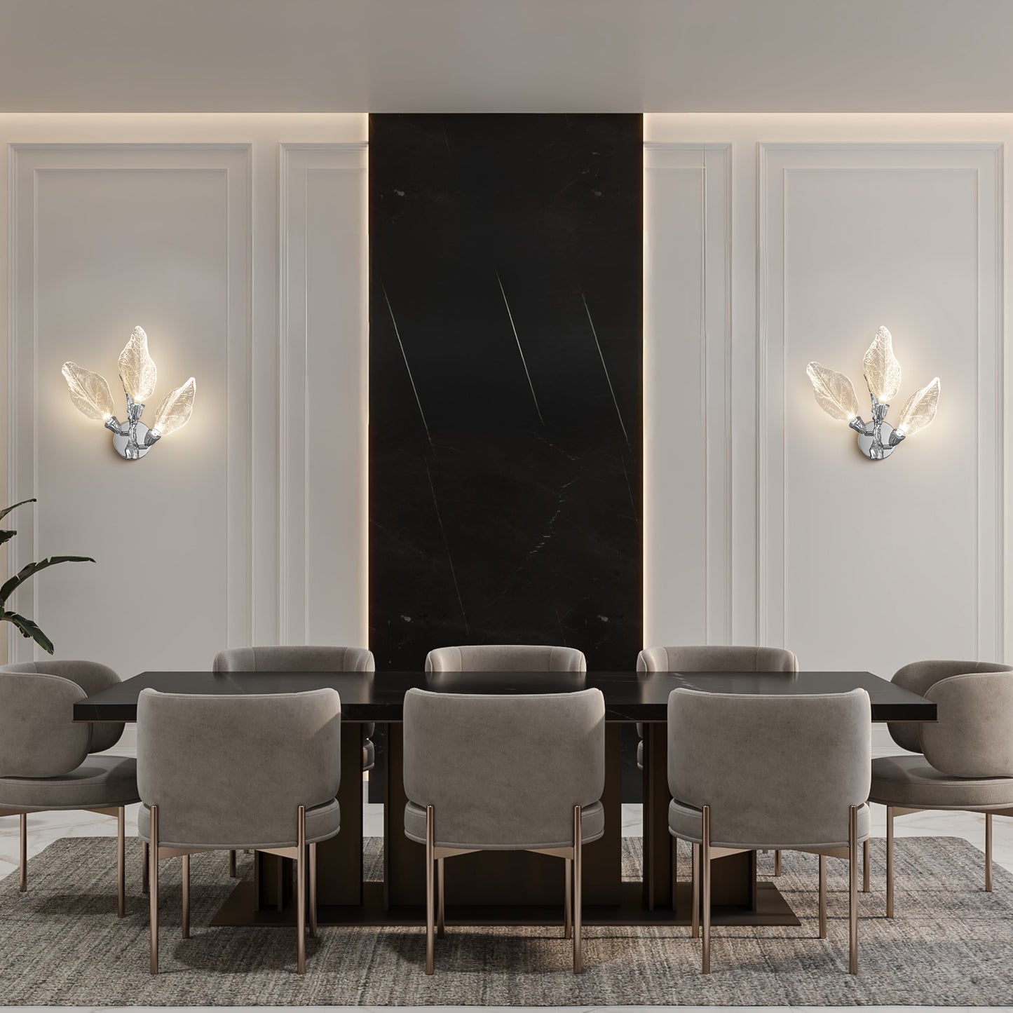 Modern 13.4 in. 3-Light Silver Bionic Leaf Wall Sconce LED Vanity Lighting Fixtures Bathroom Hallway Living Room Stair