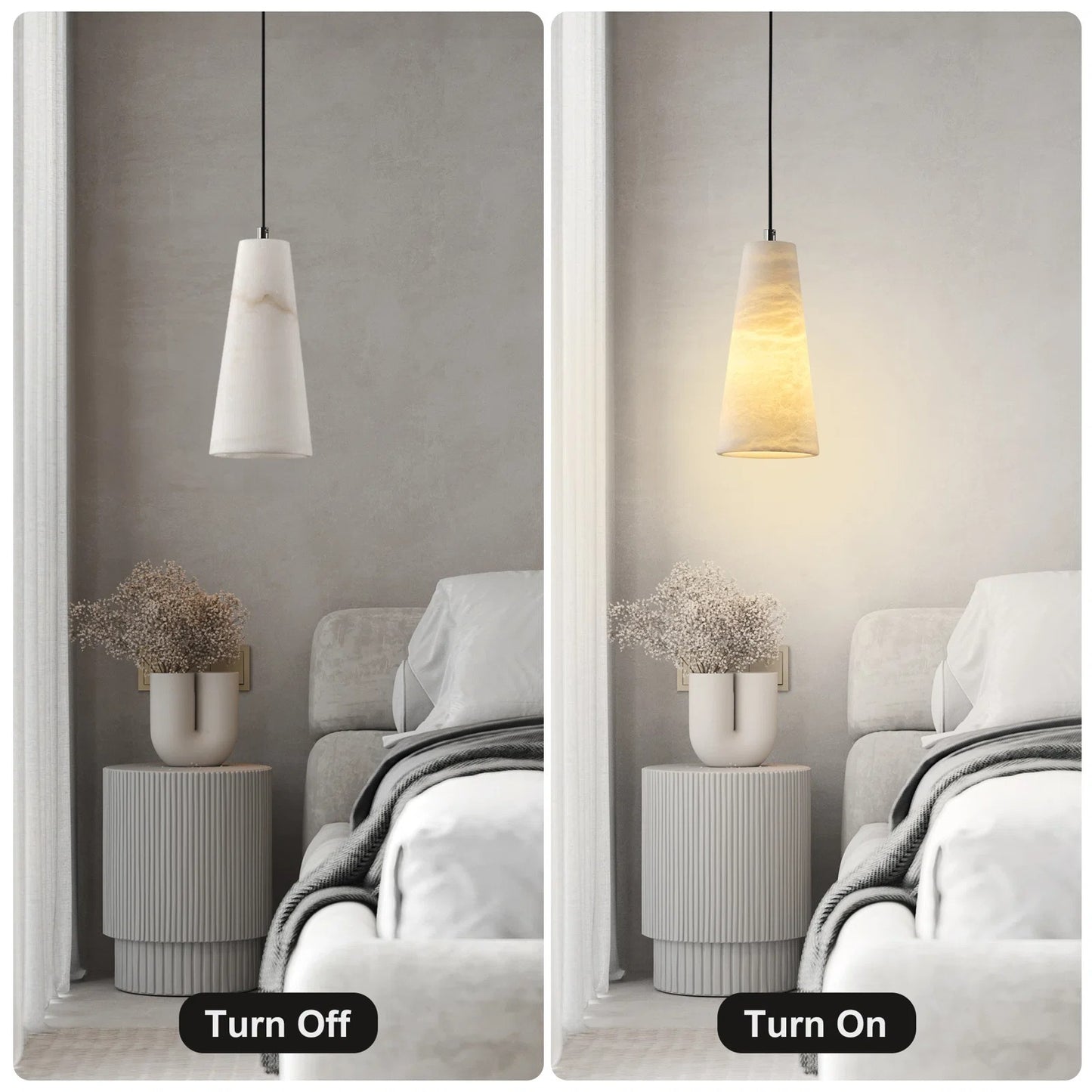 1-Light Black Pendant Light, Conical Natural Alabaster Shade Pendant Light for Dining Room, Kitchen Island Bulb Included