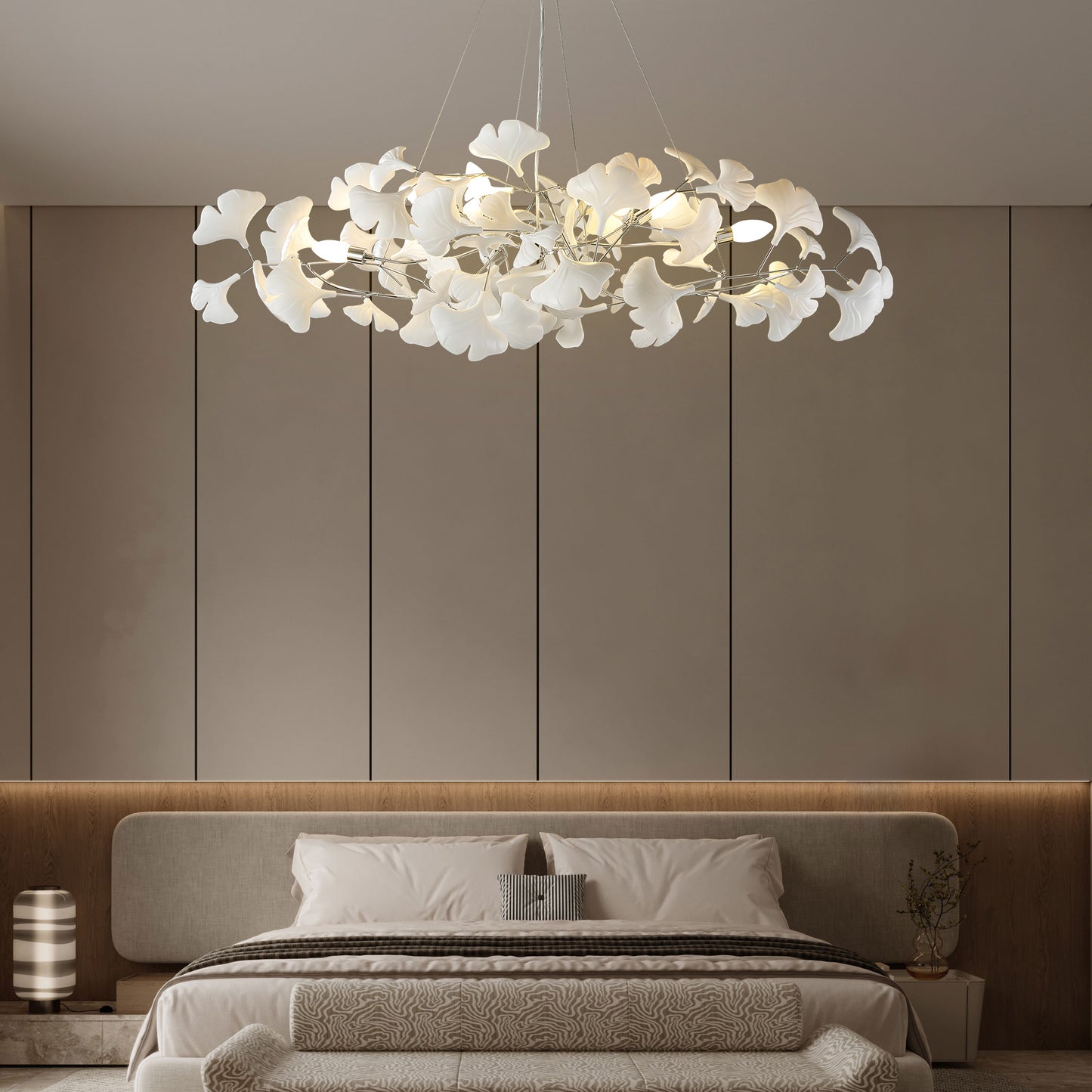 6 Light Silver Chandelier, Luxury Ginkgo Branch Chandelier for Living Room, Dining Room, Foyer, Kitchen Island-L47 in.