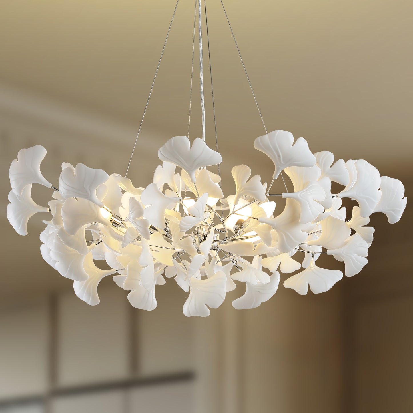 8 Light Silver Chandelier, Luxury Ginkgo Branch Chandelier for Living Room, Dining Room, Foyer, Kitchen Island-L39 in.