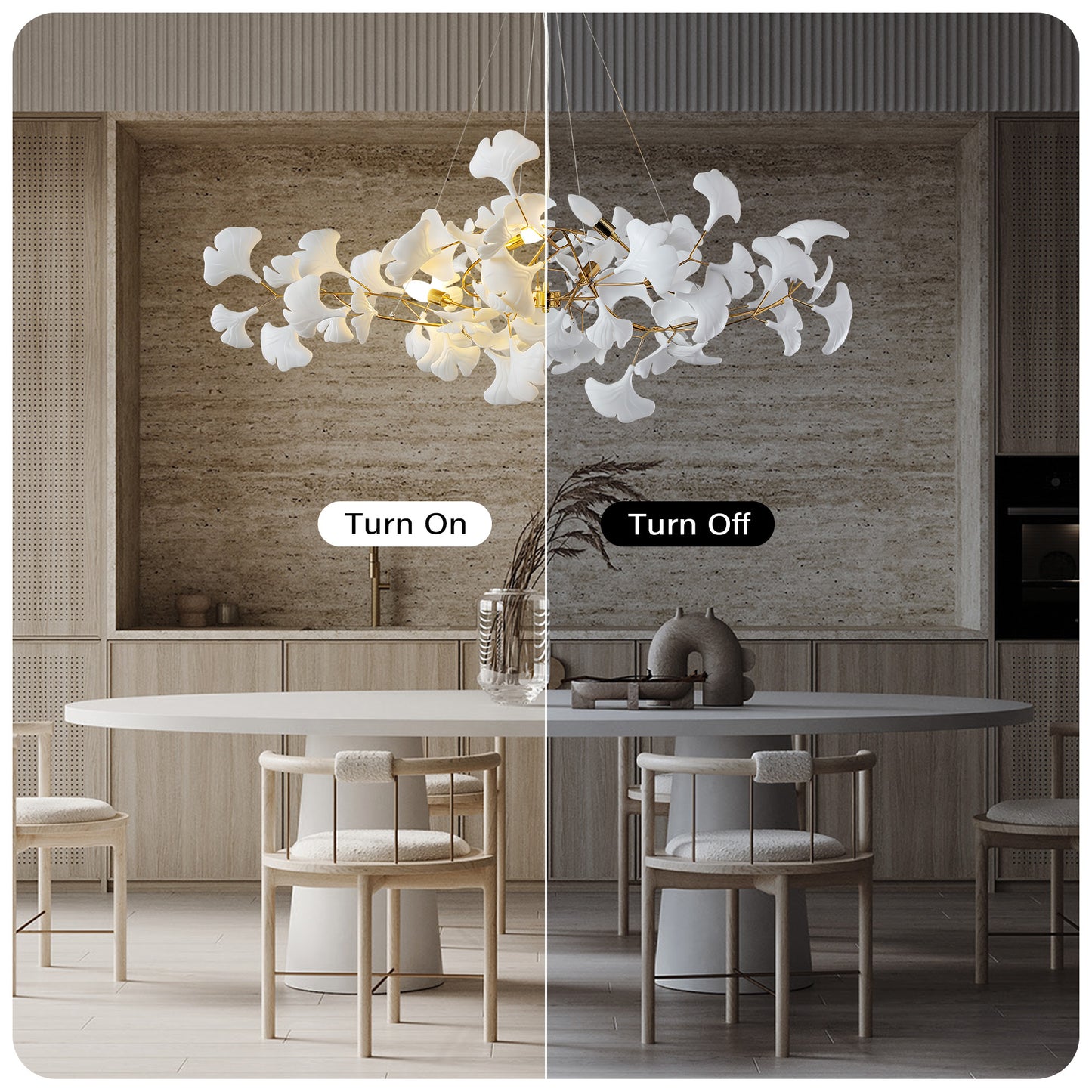 6-Light Gold Chandelier, Luxury Ginkgo Branch Chandelier for Living Room, Dining Room, Foyer, Kitchen Island-L 47 in.
