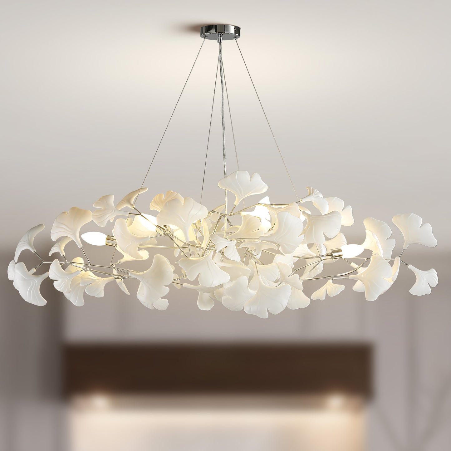 6 Light Silver Chandelier, Luxury Ginkgo Branch Chandelier for Living Room, Dining Room, Foyer, Kitchen Island-L47 in.