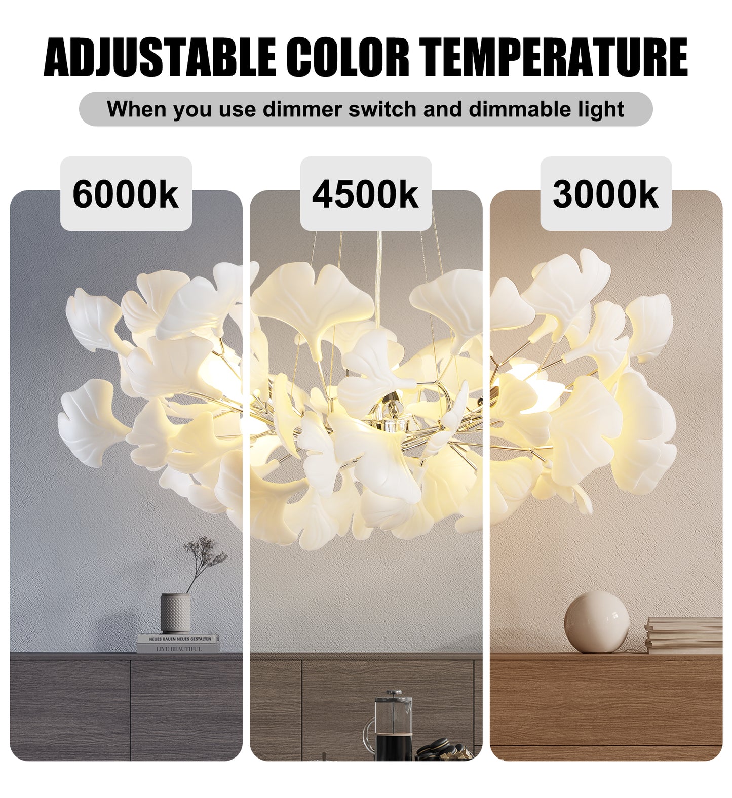 6 Light Silver Chandelier, Luxury Ginkgo Branch Chandelier for Living Room, Dining Room, Foyer, Kitchen Island-L31 in.