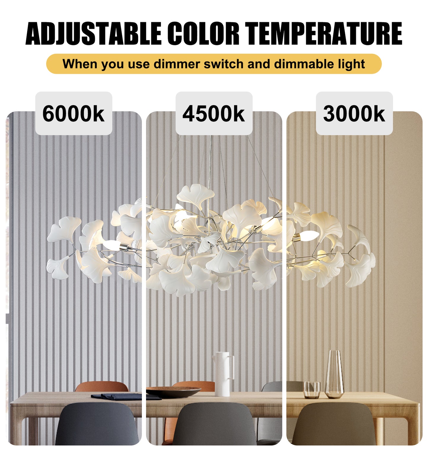 6 Light Silver Chandelier, Luxury Ginkgo Branch Chandelier for Living Room, Dining Room, Foyer, Kitchen Island-L47 in.