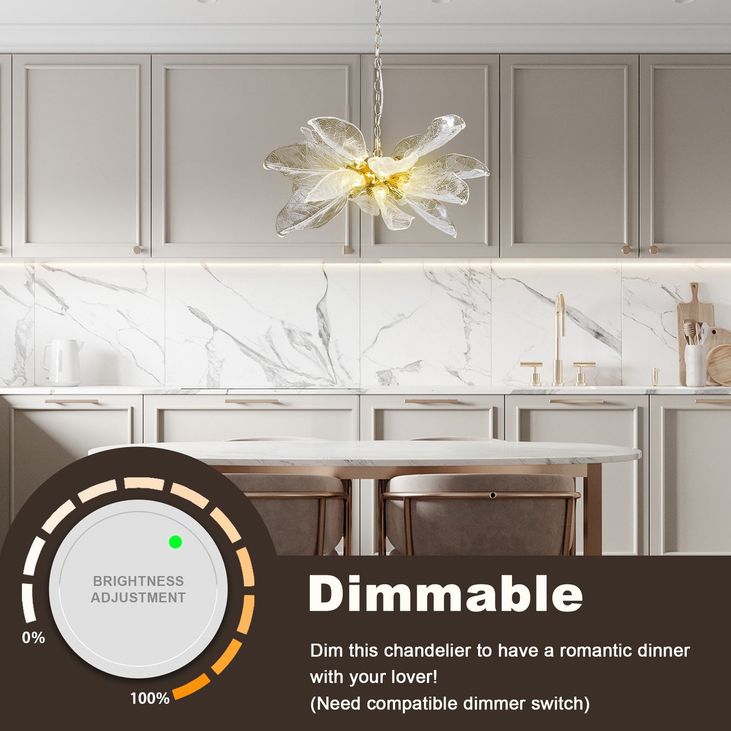 D23 in. 16-Light Gold Modern Chandelier, Crystal Leaf Chandelier for Bedroom, Dining Room, Living Room, Foyer
