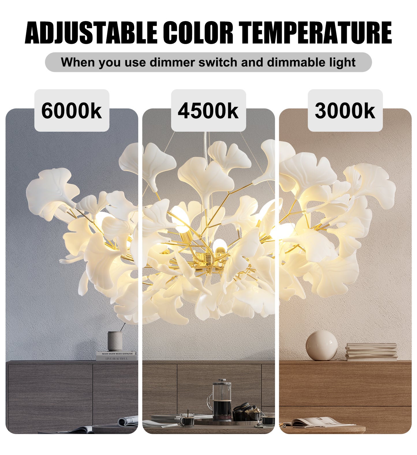 8-Light Gold Chandelier, Luxury Ginkgo Branch Chandelier for Living Room, Dining Room, Foyer, Kitchen Island-L 39 in.