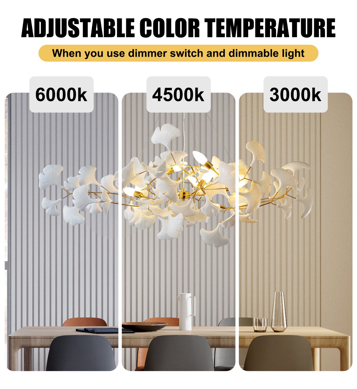 6-Light Gold Chandelier, Luxury Ginkgo Branch Chandelier for Living Room, Dining Room, Foyer, Kitchen Island-L 47 in.