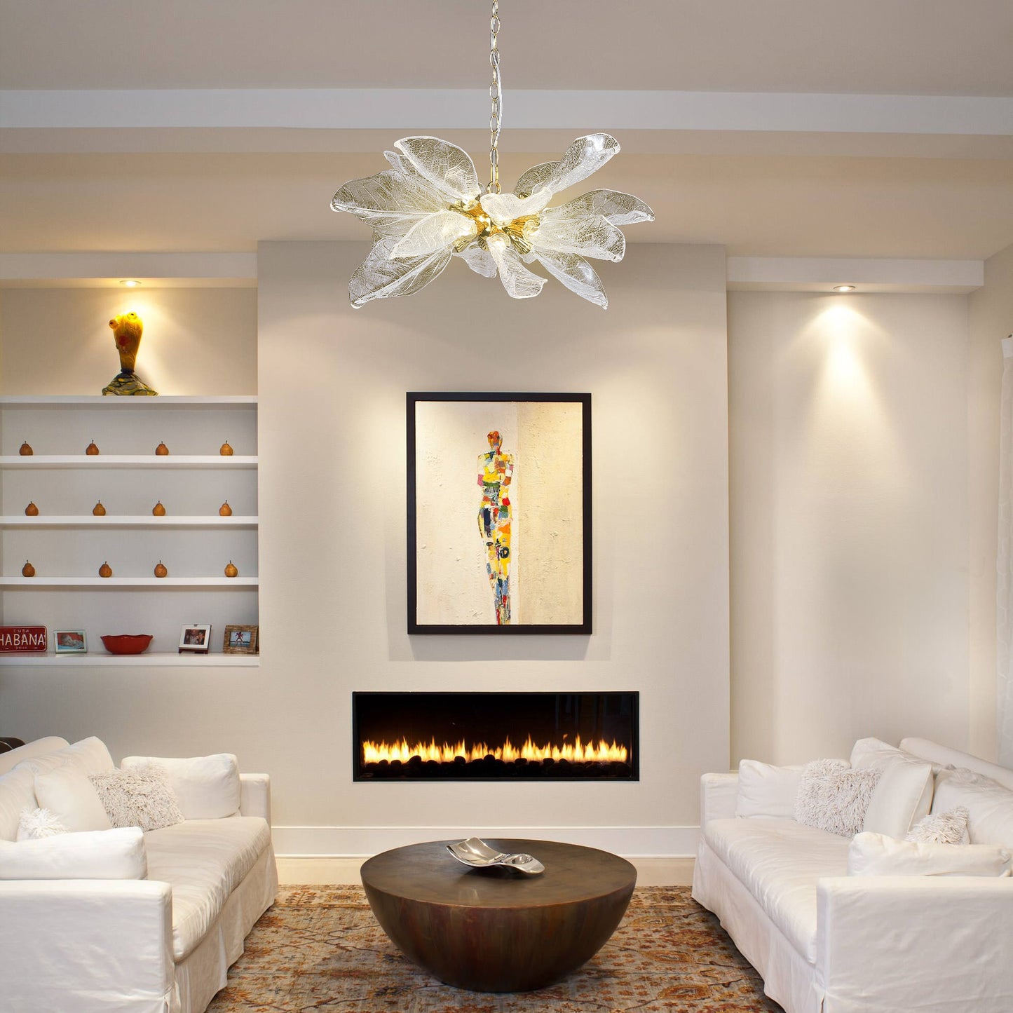 D23 in. 16-Light Gold Modern Chandelier, Crystal Leaf Chandelier for Bedroom, Dining Room, Living Room, Foyer