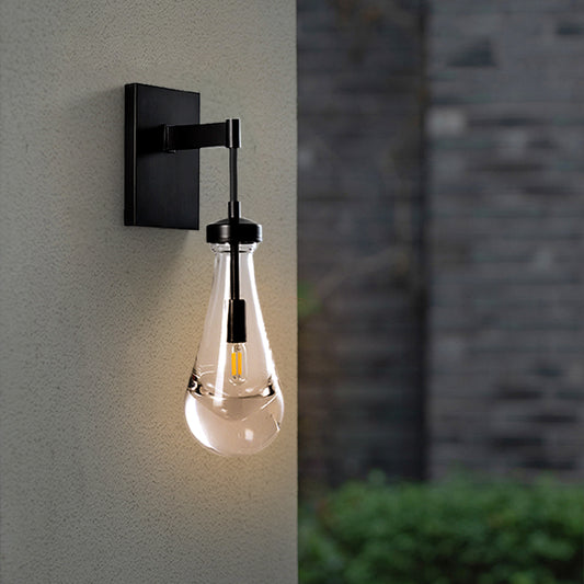 17.7 in. H 1-Light Black Wall Sconce, Raindrop Wall Lighting with Hand Blown Solid Glass and Brass Base (1-Set)