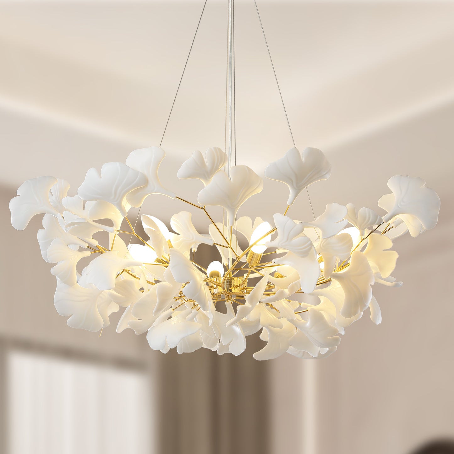 8-Light Gold Chandelier, Luxury Ginkgo Branch Chandelier for Living Room, Dining Room, Foyer, Kitchen Island-L 39 in.