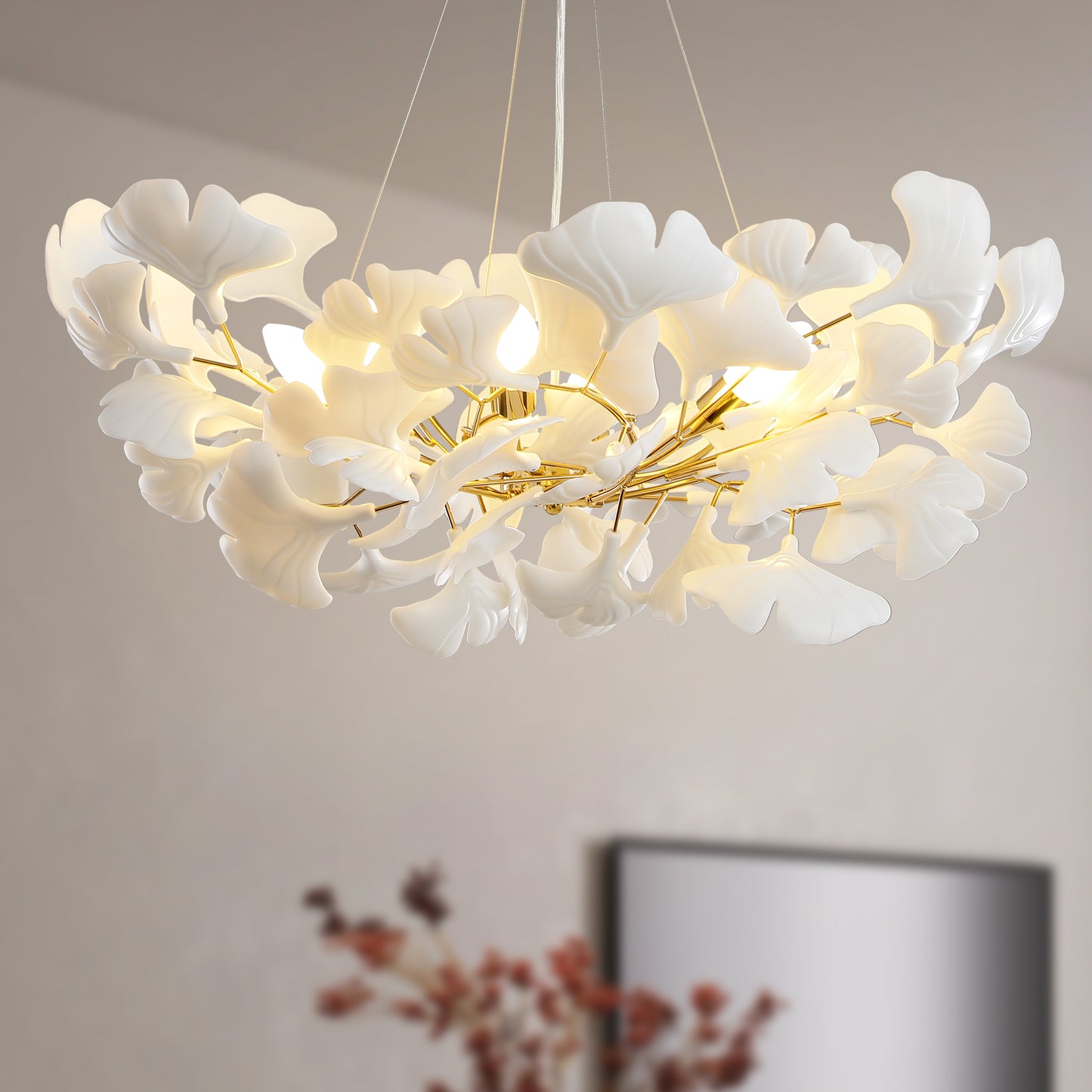 6 Light Gold Chandelier, Luxury Ginkgo Branch Chandelier for Living Room, Dining Room, Foyer, Kitchen Island-L31 in.