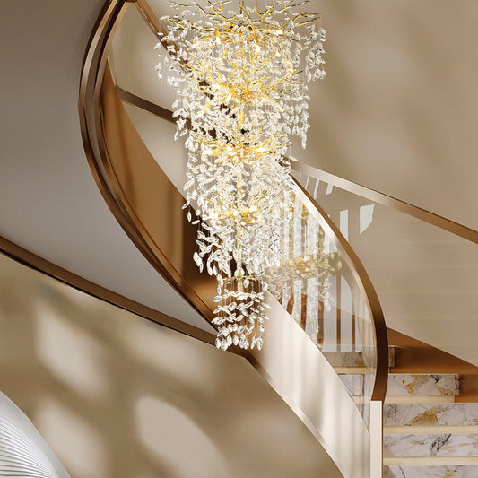 Modern Chandelier 118 in. 28-Light Crystal Gold Chandelier for Foyer, Living room, Multiple Tiers Chandelier