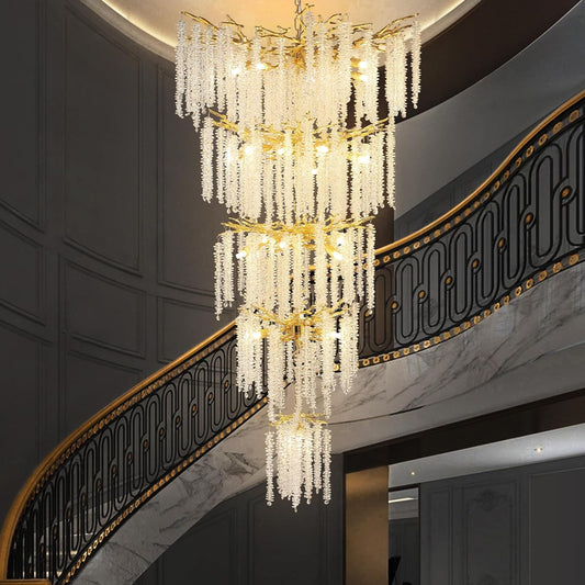28-Lights Gold Luxury Crystal Chandelier for Dining Room, Living Room, Kitchen Island-No Bulbs Included
