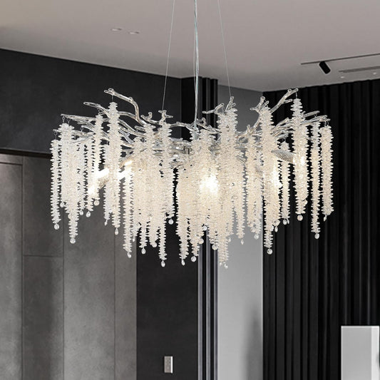 30 in. 10 Light Modern Crystal Chandelier,Silver Round Luxury Tree Branch Chandelier for Dining Room,Living Room,Bedroom