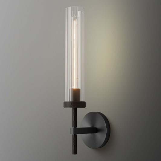 19 in. 1-Light Black Wall Sconce, Modern Wall Light with Glass Tube for Living Room, Dining Room (1-Sets)