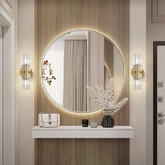 13 in. 2 Light Gold Wall Sconce with K9 Crystal Lampshade, Luxury Wall Light for Bedroom, Dining Room, Set of 2
