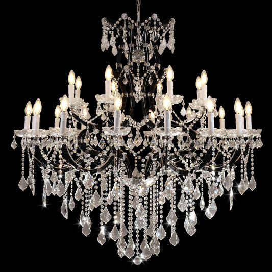 Candle Chandelier 49 in. 24-Lights Black Luxury Crystal Chandelier for Dinning Room, Living Room,Foyer,Bedroom,Staircase