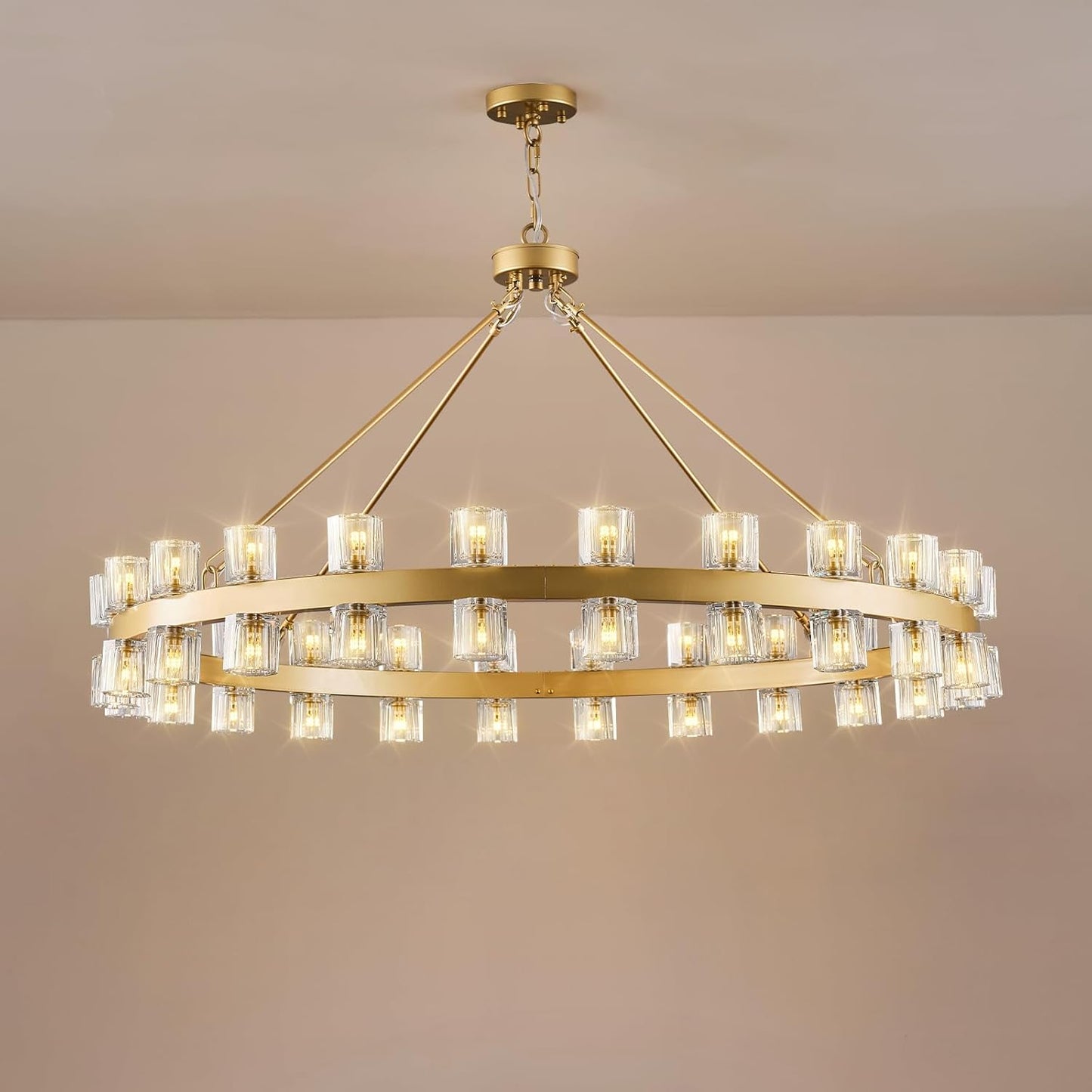 48-Light Gold Round Chandelier, 48 in. Modern K9 Crystal Chandelier for Dining Room, Living Room, Foyer