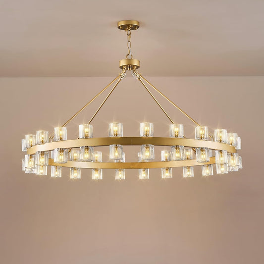 48-Light Gold Round Chandelier, 48 in. Modern K9 Crystal Chandelier for Dining Room, Living Room, Foyer