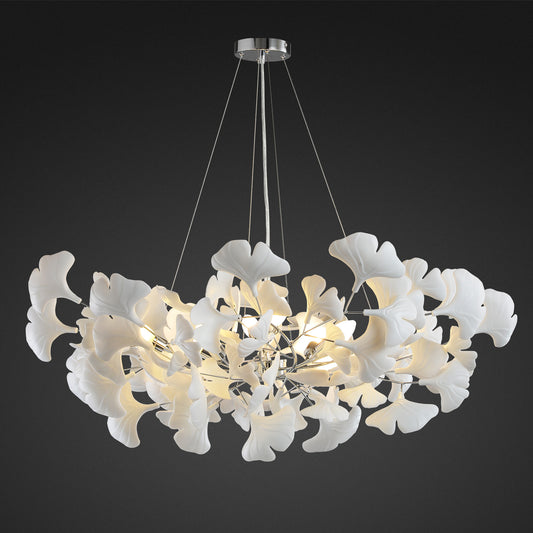 8 Light Silver Chandelier, Luxury Ginkgo Branch Chandelier for Living Room, Dining Room, Foyer, Kitchen Island-L39 in.