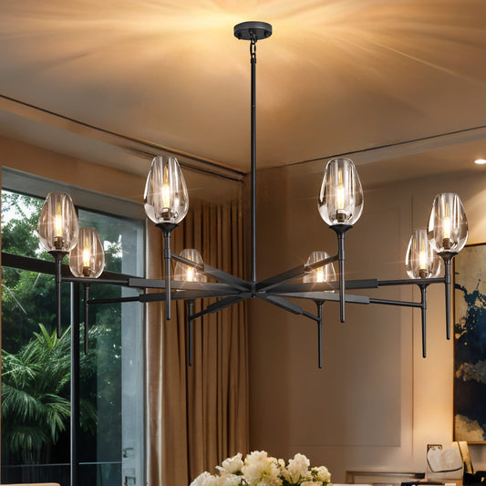 Modern Tulip Chandelier 54 in. 8-Light Black Tulip Round Chandelier for Dining Room, Living Room, Foyer, Hallway
