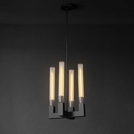 Luxury Pendant Light 12.6 in. 4-Light Black Modern Candle Style Chandelier with Glass Tube Dinning Room Kitchen Island